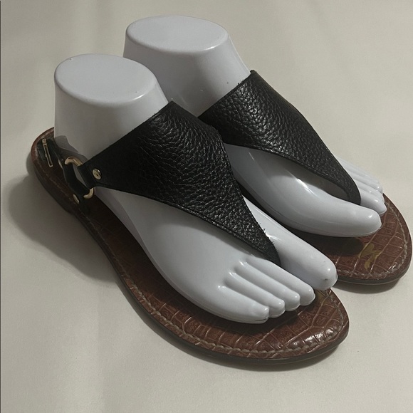 Sam Edelman Greta Black Leather Thong Sandals | Size 10M | Boho Gold Hardware - Picture 2 of 13